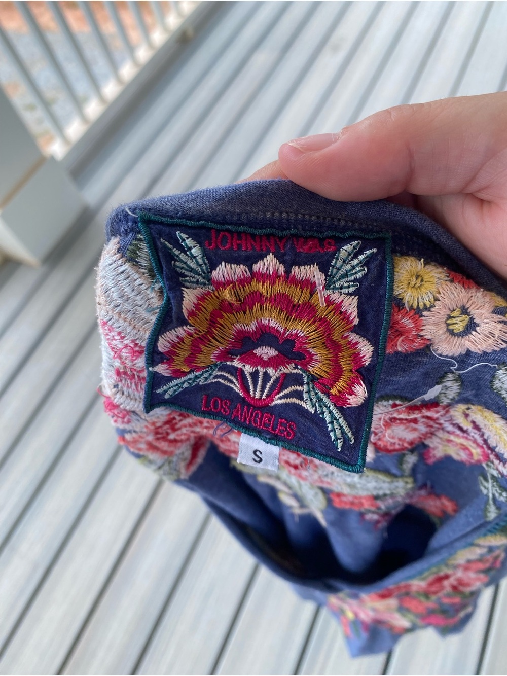 Johnny Was Navy TunicTop/ Mini Dress with Multicolor Floral Embroidery - Picture 5 of 7